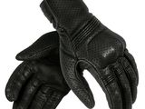 a close up of a pair of black leather gloves on a white background