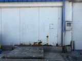 a fire hydrant sitting in front of a garage door