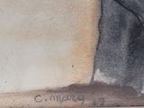 a painting of a man in a suit and tie standing in front of a wall