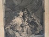 an old picture of a man and a woman in a bed