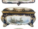 three different pictures of a box with a painting on it