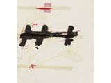 an image of a black and white painting with a red cross on it