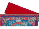 un sac rouge et bleu sur lequel est représenté un train