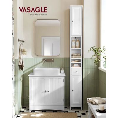 a picture of a bathroom with a white vanity and a mirror
