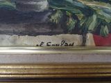 une peinture représentant un vase de fleurs sur une table