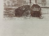 a drawing of a man standing on a boat in the water