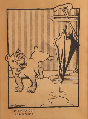dessin d'une bande dessinée représentant un chat et un chien avec un parapluie