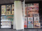 beaucoup de timbres sur la table et une feuille de papier