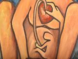 a painting of a woman holding a heart in her hands