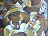 tableau représentant une femme jouant de la guitare et un homme tenant une guitare