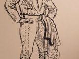 a drawing of a man in a bull costume
