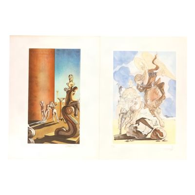 deux tableaux représentant un homme et une femme à cheval, un homme à cheval, une femme à cheval et un homme à cheval