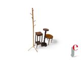 three stools and a coat rack on a white background