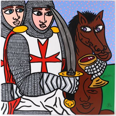 une image représentant un tableau d'un chevalier et d'un cheval