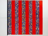 an image of a painting of red and blue stripes on a white wall