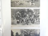 two pictures of a horse drawn carriage being pulled by a man