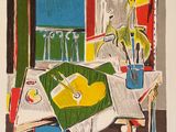 dessin représentant un tableau où l'on voit un homme assis à une table avec un verre de vin