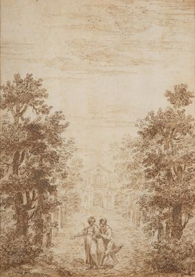 an image of a drawing of two people in a wooded area