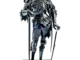 une statue représentant un homme en armure, muni d'une épée