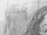 drawing of a woman with long hair in a black and white photo