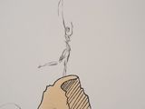 a drawing of a man standing on top of a mountain