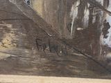 a painting of a man walking a dog on a leash