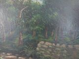 un tableau représentant un homme à cheval dans les bois
