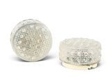 pair of silver glass candlesticks on a white background