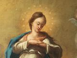 an image of a painting of a woman holding a dove