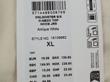 the label on the back of a white jacket with a barcode on it