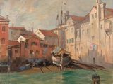 painting of a painting of a boat in a body of water