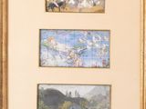 three framed paintings of horses and people in a landscape