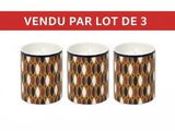 three coffee mugs with different designs on them on a white background