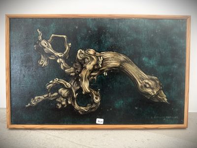 an image of a painting of a tree branch with a bird on it
