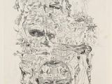 an image of a black and white drawing of a man ' s face