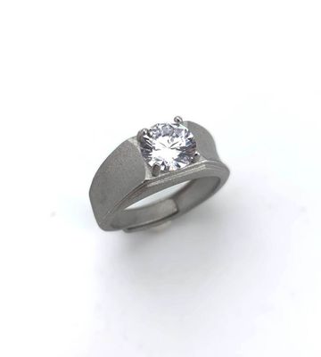 Bague en métal gris amati à monture moderne sertissant une m… - Photo 1