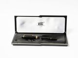 stylo plume noir et doré dans un coffret noir sur fond blanc