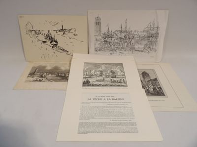 trois livres posés sur une table, avec en arrière-plan le dessin d'une ville