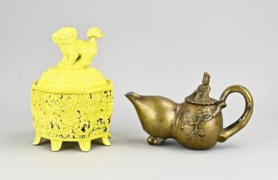 pair of chinese brass teapots and cover