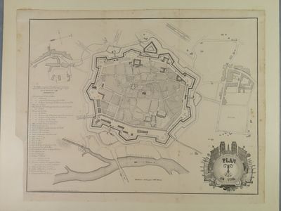 an old map of a city with a castle in the middle