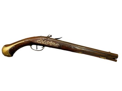 Long pistolet d'arçon à silex Canon rond à méplats au tonner…