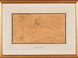 a framed picture of a drawing of a man on a horse