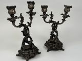 pair of antique bronze candlesticks with birds and flowers