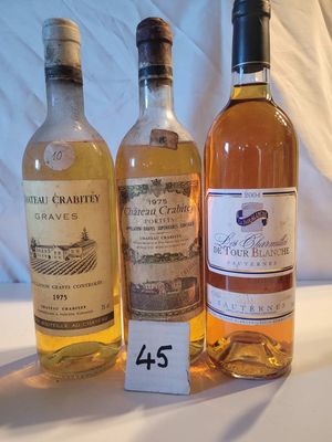 Trois bouteilles de vin sont posées sur une table, accompagnées d'une étiquette de prix