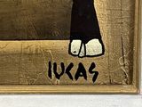 an image of a painting of a cat on a gold background
