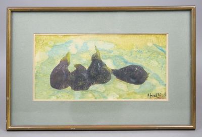 painting of two black cats laying down on a green surface