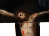 a painting of a man on a cross with blood on it