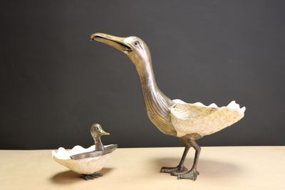 a bird and a duck that are standing next to each other
