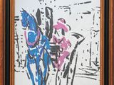 painting of a man riding a horse with a woman on it