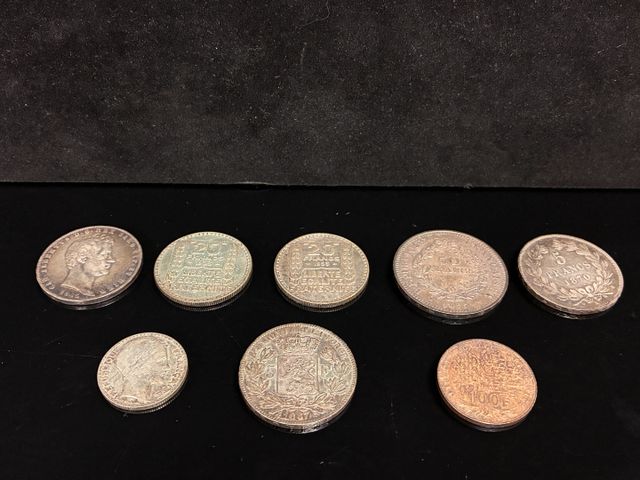 Lot de pièces en argent : 1 x 50 francs Hercule ,2 x 5 francs 187...